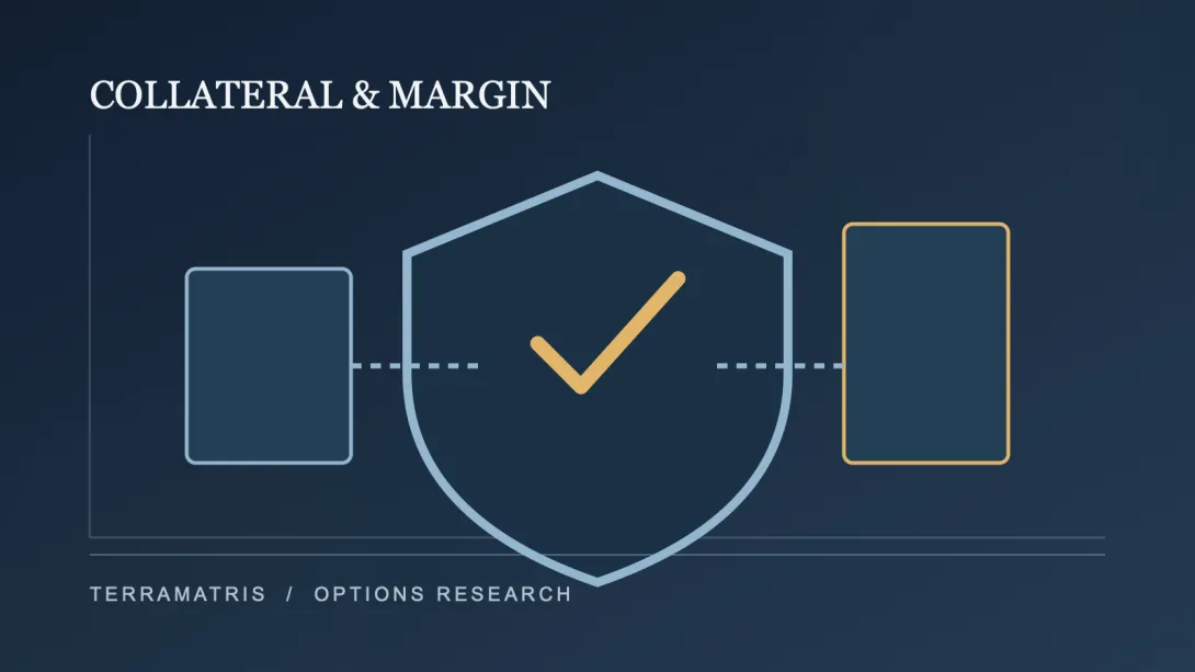 Abstract illustration of crypto options collateral, margin buffers and risk controls.